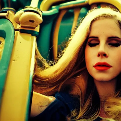 Image similar to blonde lana del rey on rollercoaster photographed by neil krug