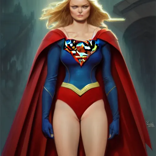 Prompt: Sara Paxton as Super Girl, western, D&D, fantasy, intricate, elegant, highly detailed, digital painting, artstation, concept art, matte, sharp focus, illustration, art by Artgerm and Greg Rutkowski and Alphonse Mucha