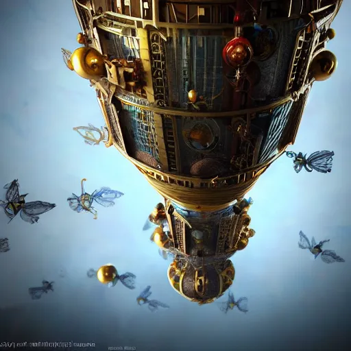 Image similar to enormous flying city in a faberge egg, sky, steampunk, fantasy art, masterpiece, octane render