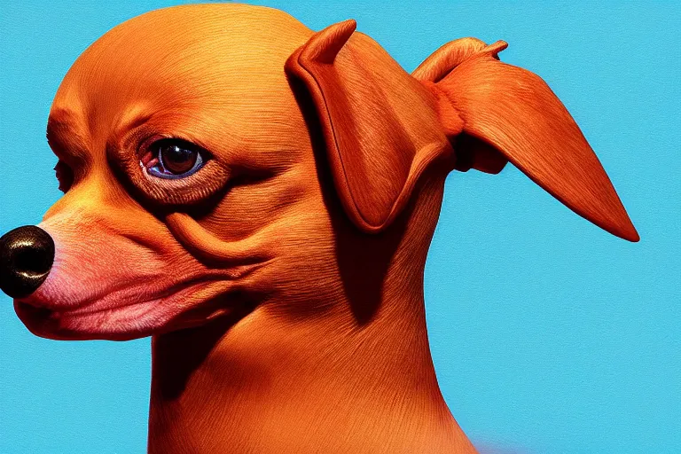 Image similar to a digital painting of a single chicken - dog hybrid, hyperealism, award winning, stunning, trending on art - sation, highly detailed, cinematic lighting, 8 k, hd