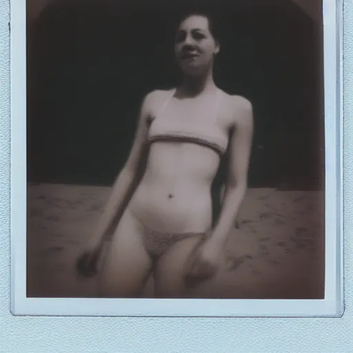 Image similar to a very beautiful old polaroid picture of a young women at the beach, award winning photography