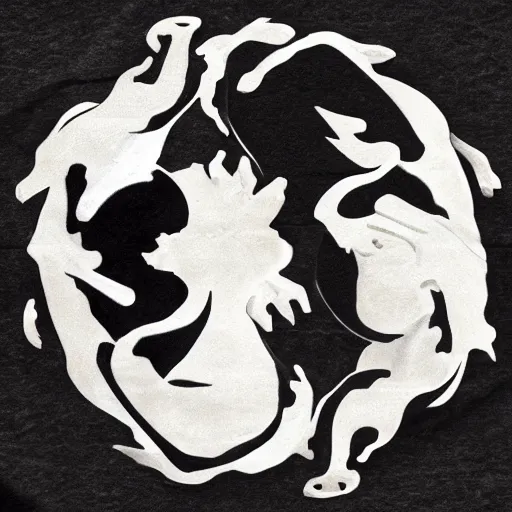 Prompt: white ape, black horse, yin Yang