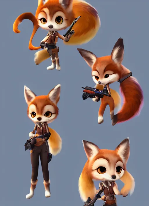 Image similar to female furry mini cute style, character adoptable, highly detailed, rendered, ray - tracing, cgi animated, 3 d demo reel avatar, style of maple story and zootopia, maple story gun girl, fox from league of legends chibi, soft shade, soft lighting