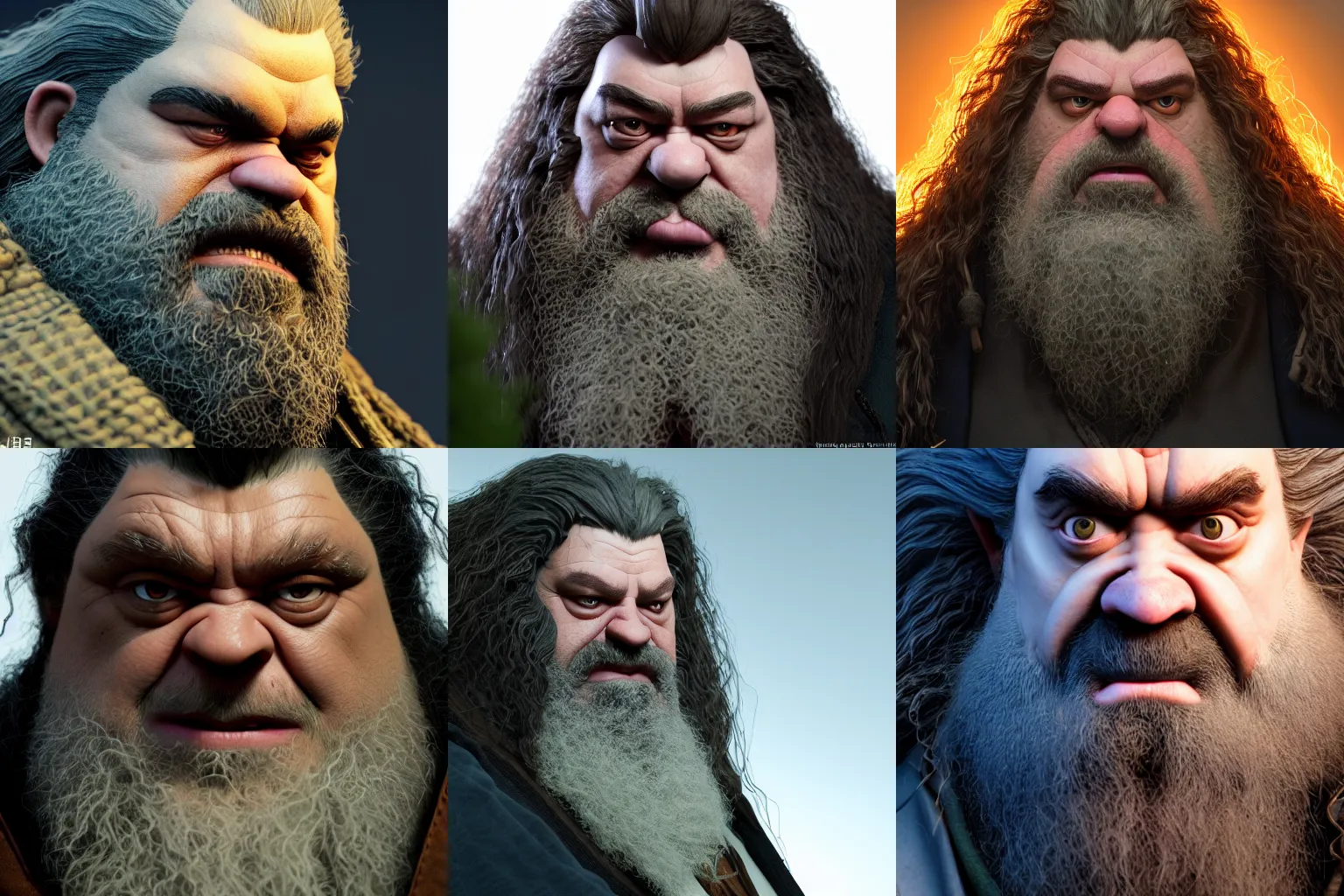 Prompt: incredibly realistic, too detailed face of hagrid dio, octane render, bump mapping, macro image, global illumination, 8 k, bokeh, enki bilal, yuji himukai, jen zee, mohrbacher