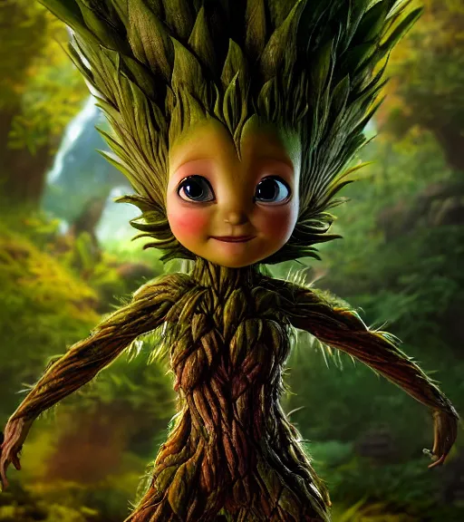 Prompt: an epic fantasy comic book style portrait painting of an extremely cute and adorable very beautiful pineapple dryad groot halfling cat na'vi from avatar, character design by mark ryden and pixar and hayao miyazaki, unreal 5, daz, hyperrealistic, octane render, cosplay, rpg portrait, dynamic lighting, intricate detail, harvest fall vibrancy, cinematic