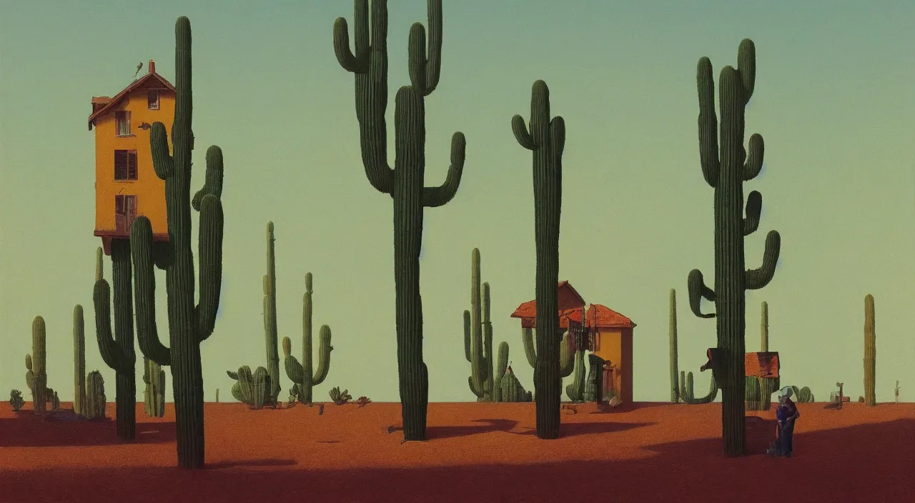 Prompt: single flooded simple cactus wooden tower!, very coherent and colorful high contrast!! masterpiece by rene magritte simon stalenhag carl spitzweg syd mead norman rockwell edward hopper james gilleard, minimalist, dark shadows, sunny day, hard lighting