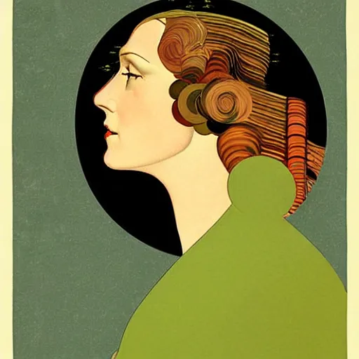 Image similar to Art in the style of Coles Phillips, Gaia, Mother Earth, side portrait