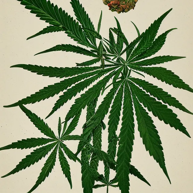 Image similar to botanical illustration of cannabis, botanical illustration