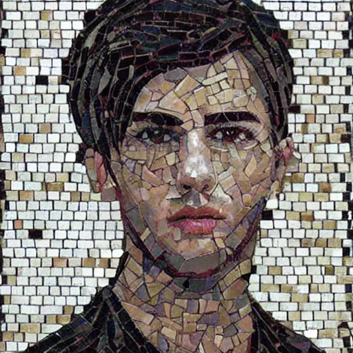 Prompt: artistic portrait of young male with dark hair, mosaic, extremely detailed, trending on Artstation