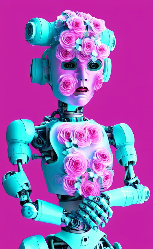 Image similar to detailed vaporwave pastel female robot made out of roses, 3d, digital art, 4k