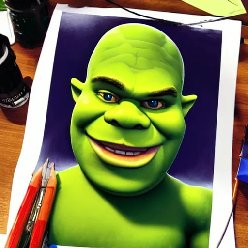 Image similar to An airbrush caricature of Shrek