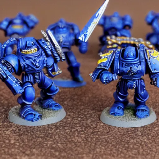Image similar to Hyper-realistic Warhammer 40k ultramarine fighting against the forces of chaos
