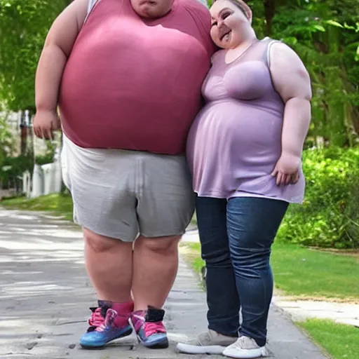 Image similar to the fattest woman dating the skinniest man, photo realistic,