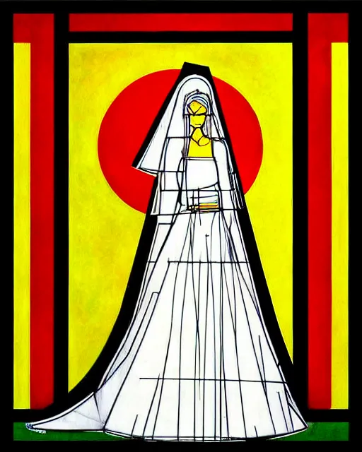 Image similar to digital art, centered full body of elven bride , by piet mondrian, de Stijl art mouvement, Abstract art, trending on artstation,