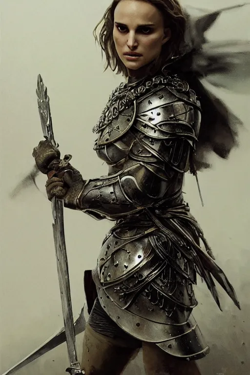 Image similar to natalie portman, warrior, partially clothed in metal battle armor, lord of the rings, tattoos, decorative ornaments, by carl spitzweg, ismail inceoglu, vdragan bibin, hans thoma, greg rutkowski, alexandros pyromallis, perfect face, fine details, realistic shading