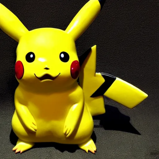 Prompt: Pikachu Sculpture made out of pottery