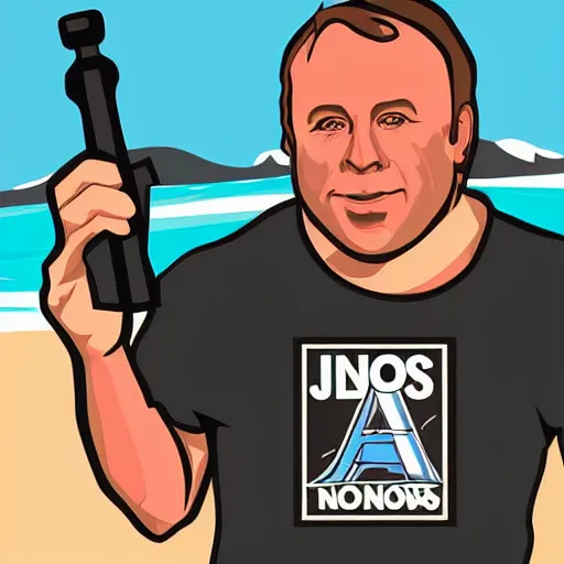 Image similar to alex jones on a beach, digital art, iconic icon, 2 d vector logo, cartoon, t - shirt design