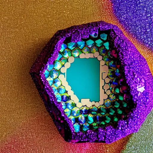 Image similar to colorful shimmering geode with circuits inside