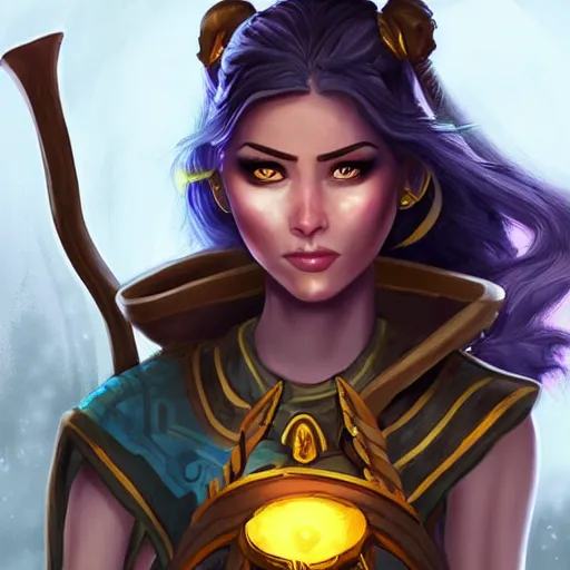 Image similar to beautiful female archer, yellow lighting, emma waston face, in hearthstone art style, epic fantasy style art, fantasy epic digital art, epic fantasy card game art