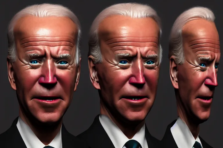 Image similar to creepy ugly hilarious 3 d surreal joe biden portrait, featured on artstation, cgsociety, unreal engine, octane, volumetric lighting, rtx on, intricately detailed, award - winning,