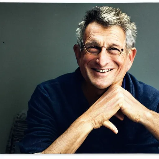 Image similar to a headshot portrait of a happy handsome masculine gay man by Annie Leibovitz