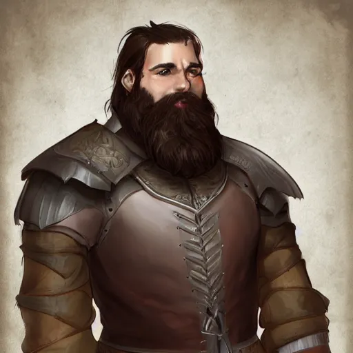 Image similar to 5 0 years old man, tall, stocky : fantasy : : brown hair, sympathetic, short brown beard : noble medieval clothing : : high detail, digital art, rpg, concept art, illustration