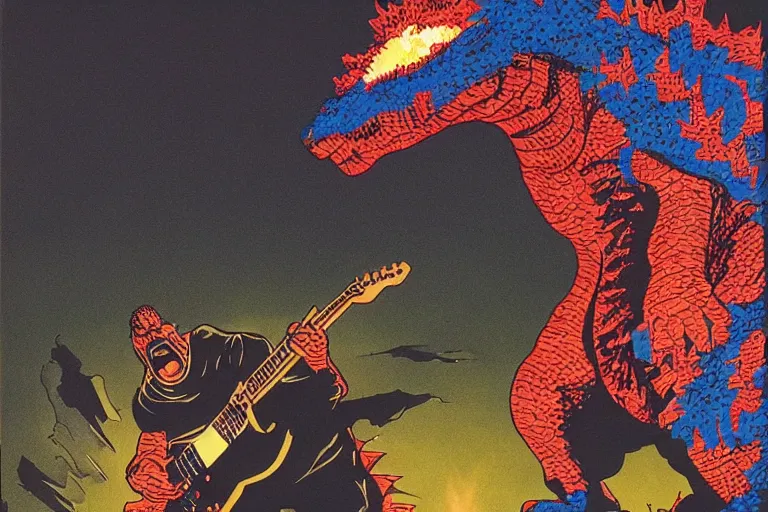 Prompt: godzilla playing the electric guitar