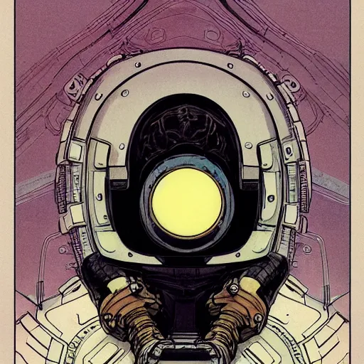 Prompt: !dream portrait of a dead cyberpunk space pirate in concept armor with golden cyborg skull in a futuristic prototype oxygen intake helmet by Abigail Larson + Alan Lee + Audrey Kawasaki + Giovanni-Piranesi + Winsor-McCay + Howard-Pyle, headshot, 8k vhs glitch, cinematic, sharp focus, smooth, sense of awe