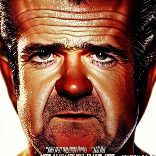 Image similar to [Mel Gibson as the guy from Drive, movie poster]