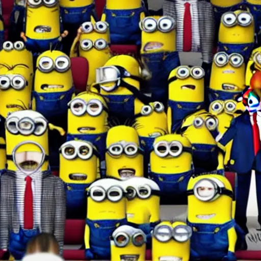 Prompt: the minions meet donald trump