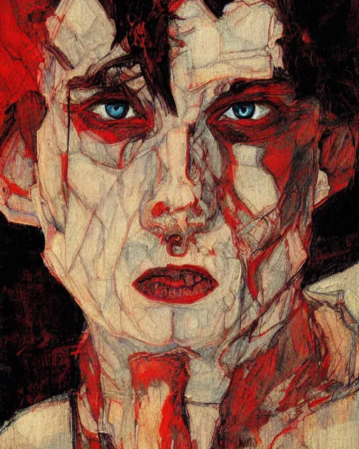 Image similar to portrait of the devil by greg rutkowski in the style of egon schiele