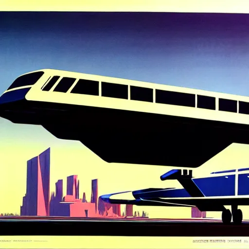 Image similar to concept art for a flying bus, painted by syd mead, high quality