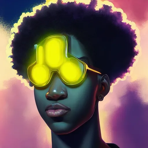 Image similar to bald afro - cyberpunk man manifesting dreams with ancestral magic in a modern world | hyperrealistic oil painting | by makoto shinkai, ilya kuvshinov, lois van baarle, rossdraws, basquiat | afrofuturism, in the style of surrealism, trending on artstation | dark color scheme