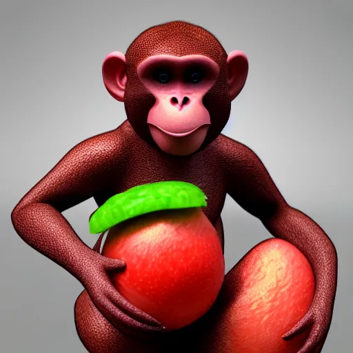 Image similar to monkey made out of fruit, 3D render