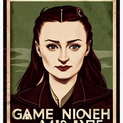 Image similar to sansa stark on northern recruitment poster, wwii propaganda style, game of thrones, high detail