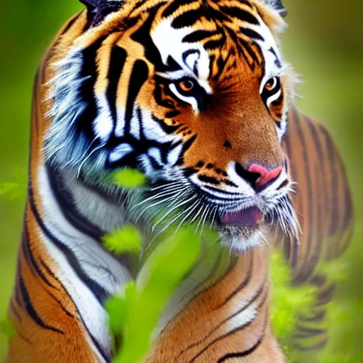 Prompt: Photorealistic photograph of a tiger by Suzi Eszterhas, photorealism, photorealistic, realism, real, highly detailed, ultra detailed, detailed, 70–200mm f/2.8L Canon EF IS lens, Canon EOS-1D Mark II, Wildlife Photographer of the Year, Pulitzer Prize for Photography, 8k, expo-sure 1/800 sec at f/8, ISO 400