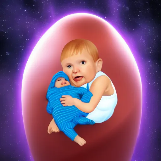 Image similar to a giant incest baby foating in space, realistic 4k, digital art cartoon