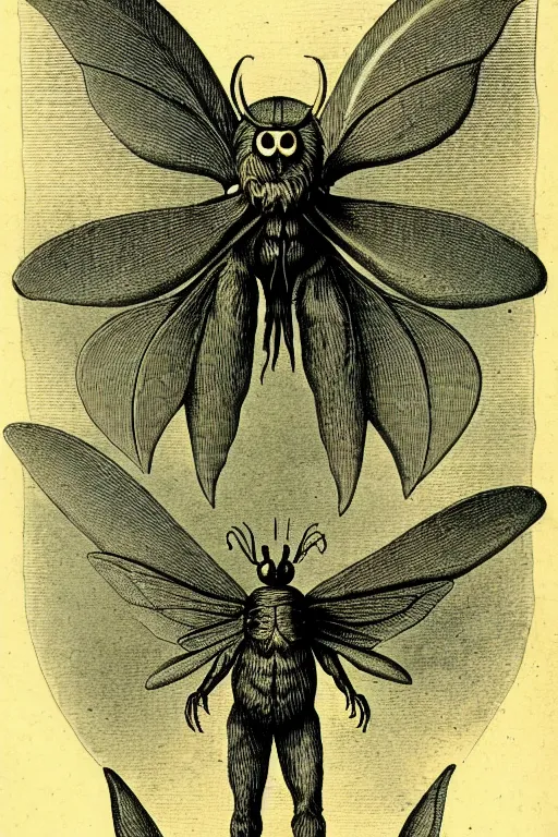 Image similar to a victorian naturalist's illustration of mothman, labels and notes, high detail, ultrasharp detail