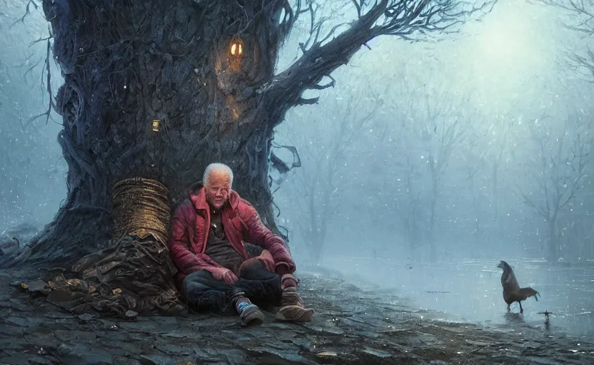 Prompt: highly detailed portrait of joe biden as a homeless, in tree, stephen bliss, unreal engine, fantasy art by greg rutkowski, loish, rhads, ferdinand knab, makoto shinkai and lois van baarle, ilya kuvshinov, rossdraws, tom bagshaw, global illumination, radiant light, detailed and intricate environment