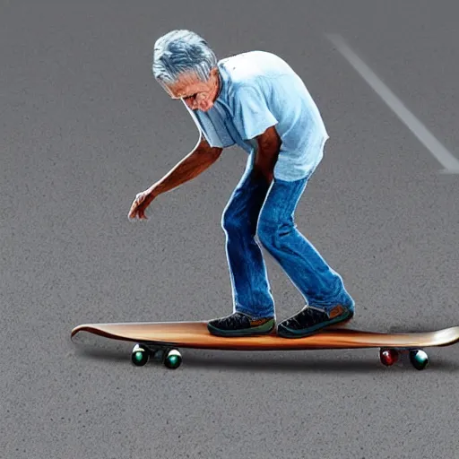 Image similar to old man riding a skateboard, realistic, hd