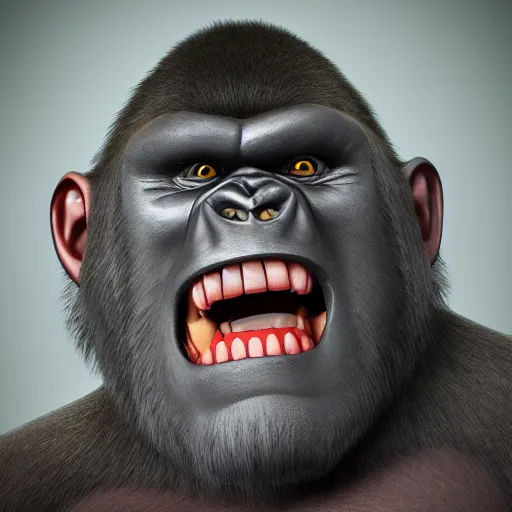 Prompt: 2 0 style gangster vampire gorilla face smiling evil surrealistic, high quality, photo realistic, high definition, shadows