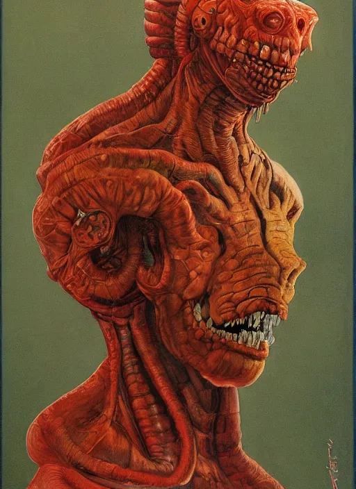 Image similar to full body and head portrait of zygon, dynamic action, by lawrence alma-tadema and zdzislaw beksinski and norman rockwell and jack kirby and tom lovell and greg staples, artstation creature art