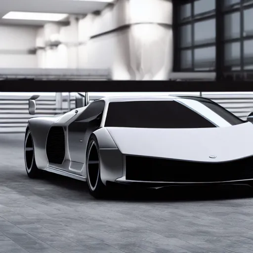 Image similar to render of futuristic supercar, realistic, clean, detailed,