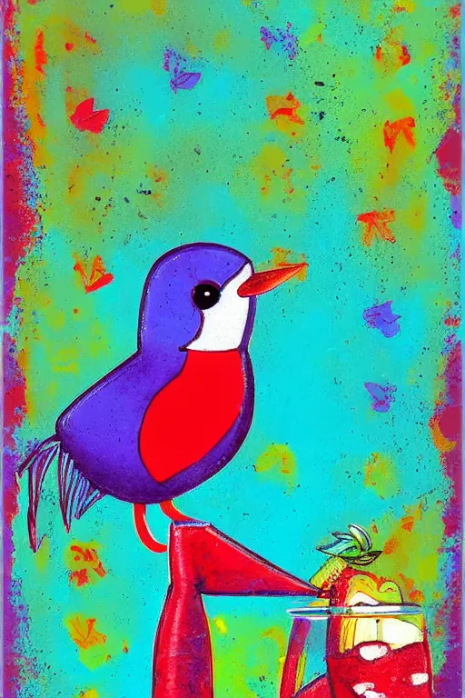 Image similar to a colorful bird drinking cola by bijou karman