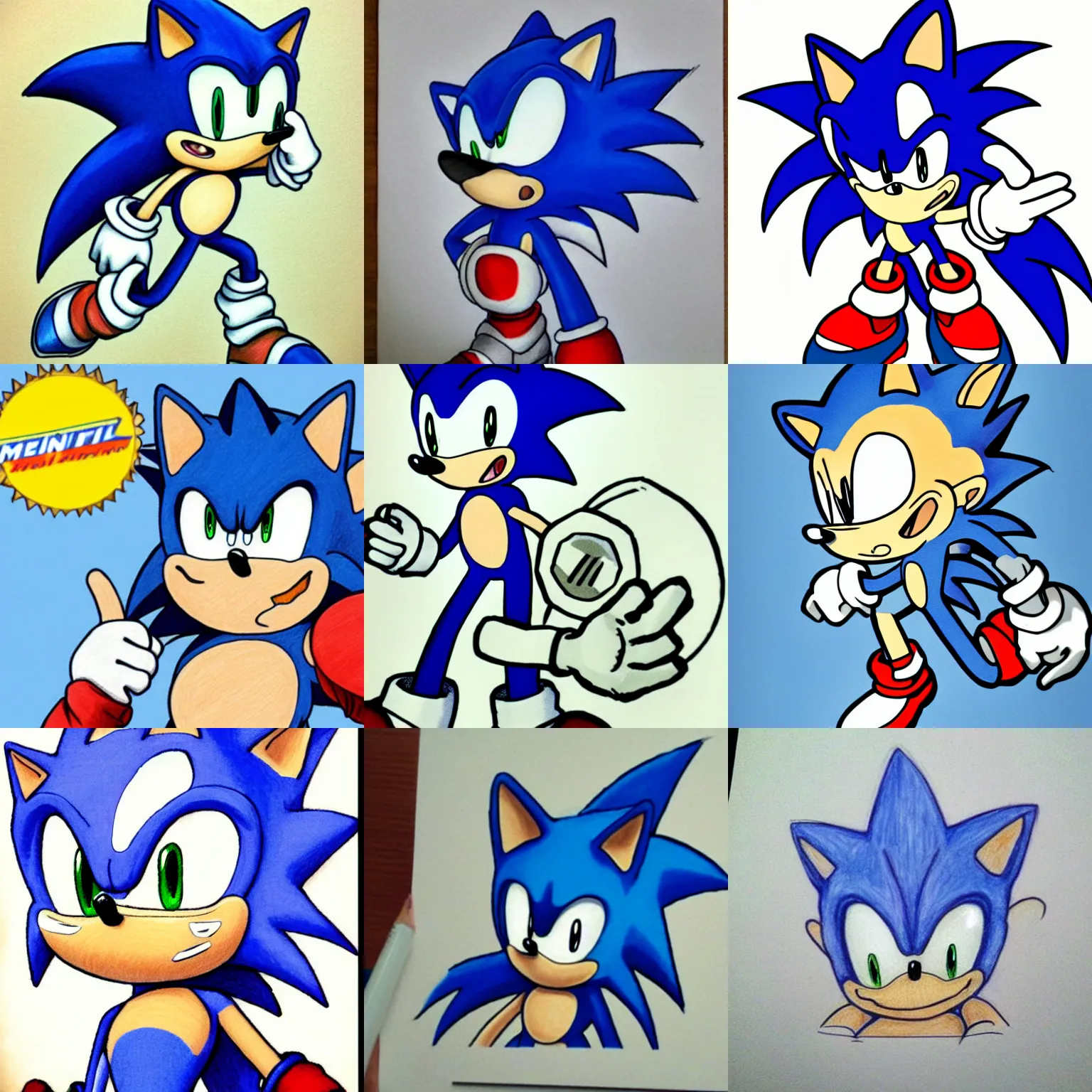 Prompt: mentally retarded person draws sonic the hedgehog