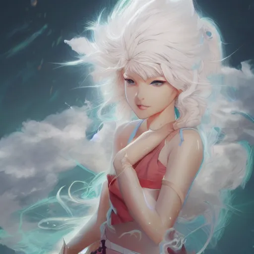 Image similar to character concept art of an anime stormy cloud goddess | | cute - fine - face, pretty face, realistic shaded perfect face, fine details by stanley artgerm lau, wlop, rossdraws, james jean, andrei riabovitchev, marc simonetti, and sakimichan, tranding on artstation