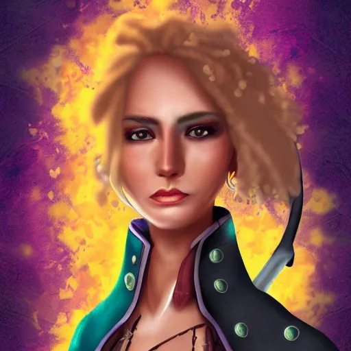 Image similar to Swashbuckling pirate, her skin is iridescent. Digital art,