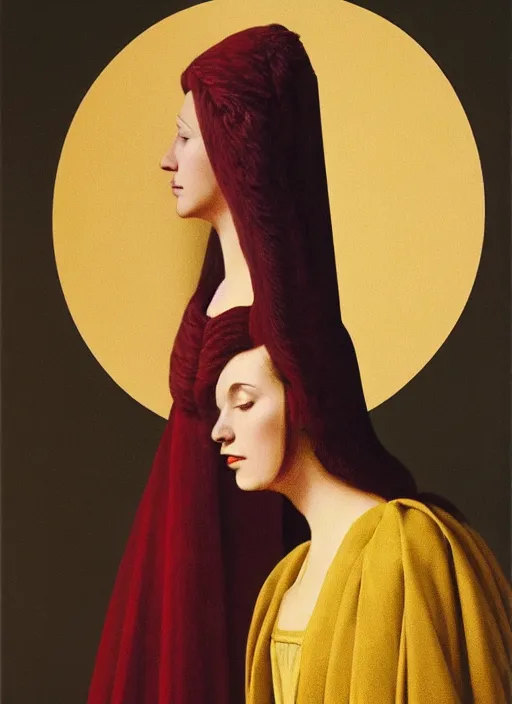 Image similar to portrait of young woman in renaissance dress and renaissance headdress, art by franco fontana