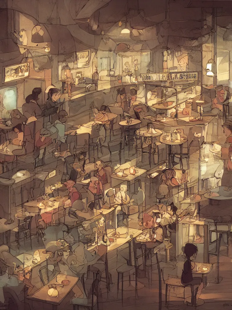 Image similar to cafe by disney concept artists, blunt borders, rule of thirds