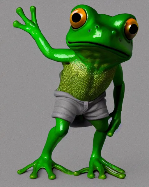 Image similar to full body 3d render of Frog as a funko pop, studio lighting, white background, blender, trending on artstation, 8k, highly detailed